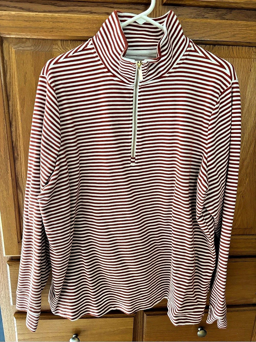 Croft & Barrow Striped 1/4-Zip Pullover Sweatshirt Red (orangish) & White XXL